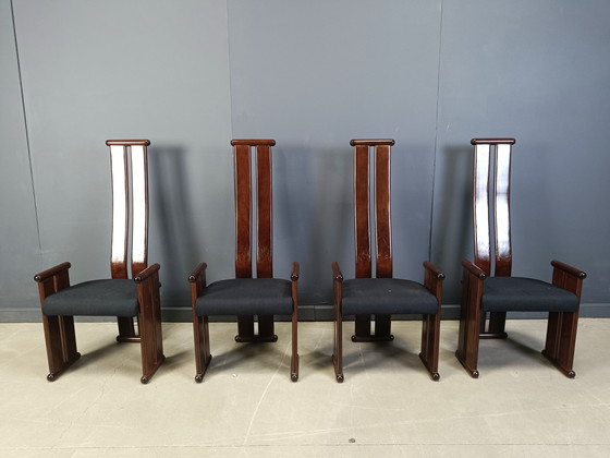 Image 1 of Post modern high back dining chairs, set of 4, 1970s 