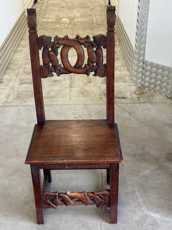 6 Alsatian carved and openwork wooden chairs - 19th century, Dining chairs, Brown (photo 13 of 15)