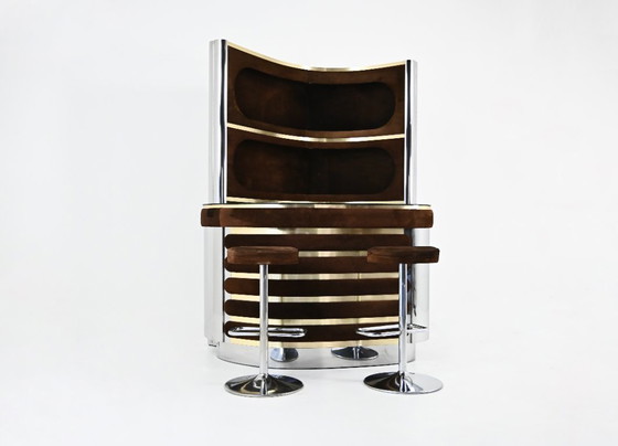 Image 1 of Bar set with 2 stools in the style of Willy Rizzo, 1970s