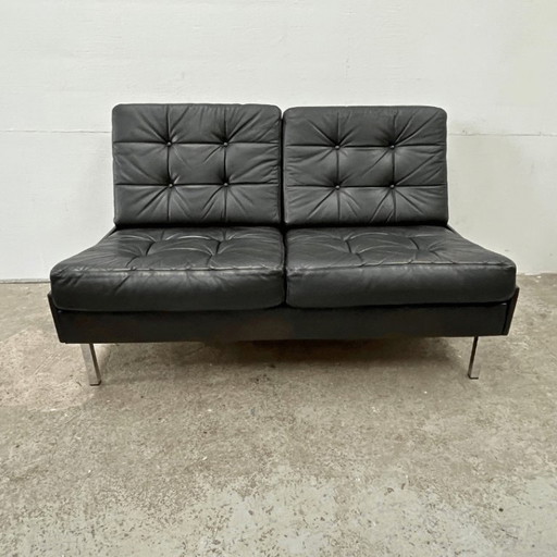Mid-Century Loungesofa - Profilia - schwarzes Leder - Chrom