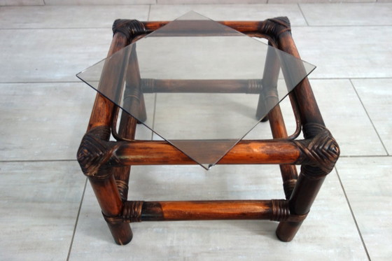 3 Vintage Bamboo and Smoked Glass Nesting Tables, 1960s – Side tables, Rattan (photo 11 of 16)