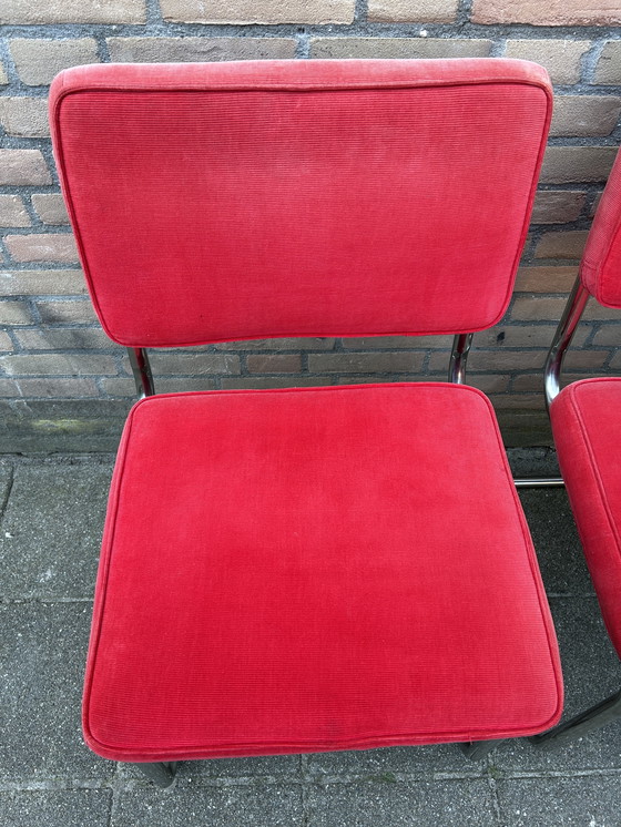 Image 1 of 2 sedie vintage in tessuto a coste con struttura tubolare cromata