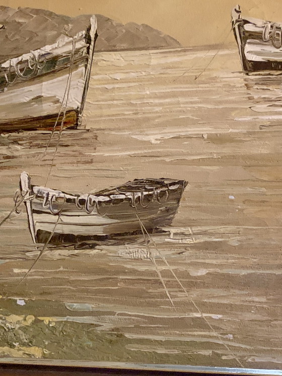 Port at Dusk - Superb Seascape - Oil on Canvas with Palette Knife (In the Spirit of the Cape Ann School) (photo 17 of 29)