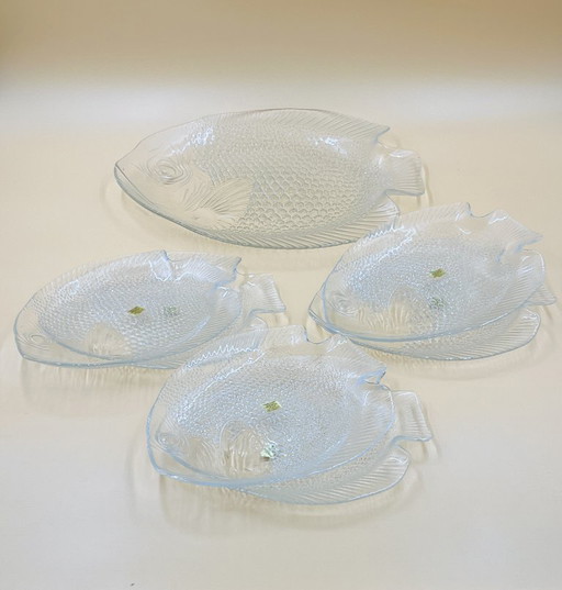 Servicio de pescado de cristal Arcoroc: 1 bandeja + 6 platos