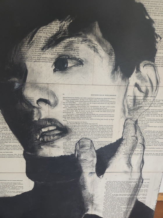 Image 1 of Unique Mixed Media Portrait on Antique Newspaper – 90x60 cm