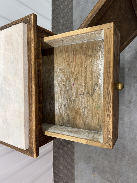 Image 1 of Art Deco Amsterdamse school nachtkast met marmer blad