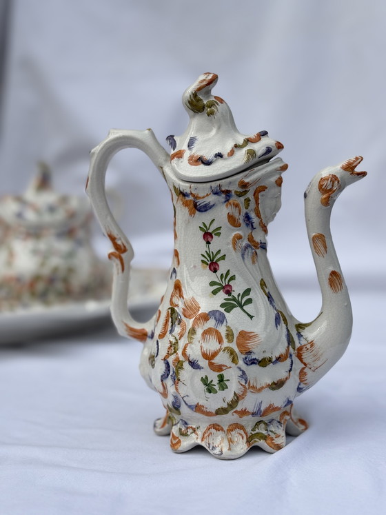 Image 1 of Vintage Bassano Italy Ceramic Coffee & Tea Set - Hand-Painted Rococo Style