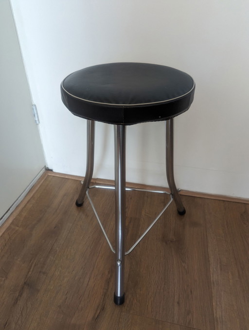Tabouret vintage Brabantia en cuir noir