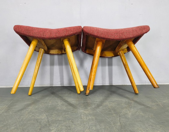 Image 1 of Pair of Mid-Century Maple Stools with Upholstery, Czechoslovakia 1960s