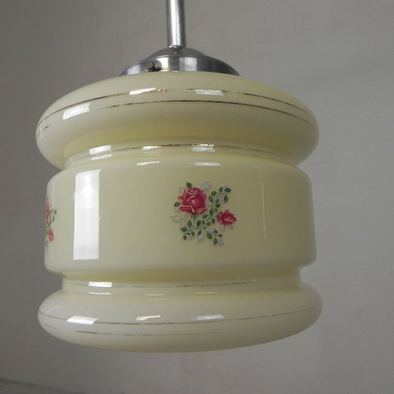 Image 1 of Art Deco pendant lamp with beige glass shade, 1930s