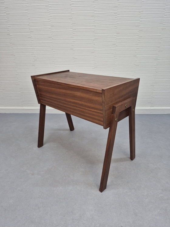 Vintage teak wood sewing thread/supplies table/cabinet. – Side tables (photo 5 of 13)