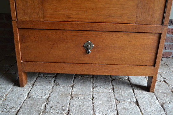 Image 1 of Antique oak wood Art Deco display case, bookcase.