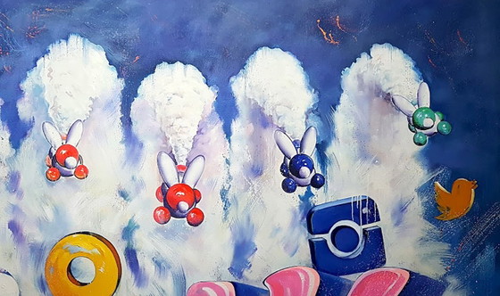 Original Oil Painting Pop Art Symbolism Intervention, Paintings & Drawings, Canvas, Other, Blue (photo 5 of 7)
