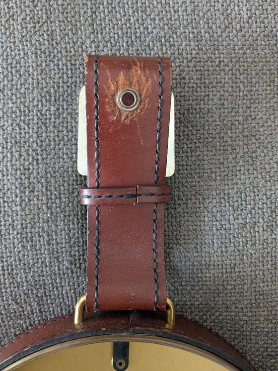 Image 1 of Junghans ATO-MAT clock, brass, leather frame, 1960s design