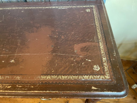 Image 1 of 19th Century Desk Worktable Leather And Inlaid With Gold Leaf