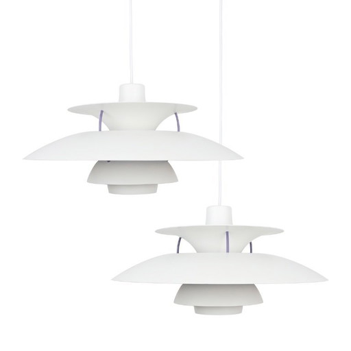 Par de lámparas colgantes PH 5 de 2 pulgadas diseñadas por Poul Henningsen. – Louis Poulsen, leeslamp, Aluminium
