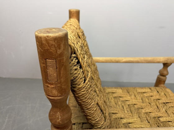 Image 1 of Charlotte Perriand Style Beech Wood Easy Chair with Sisal Rope Wickerwork, 1960s.