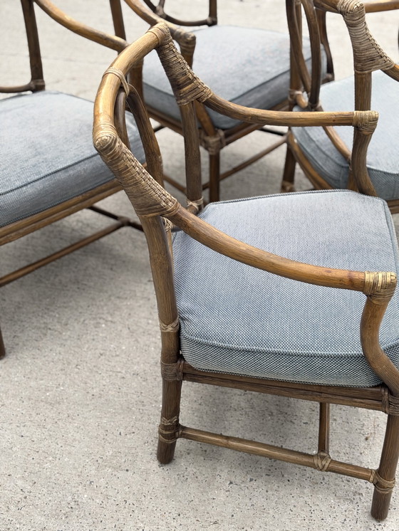 Image 1 of Set of 4 McGuire design rattan chairs with cushions – excellent condition