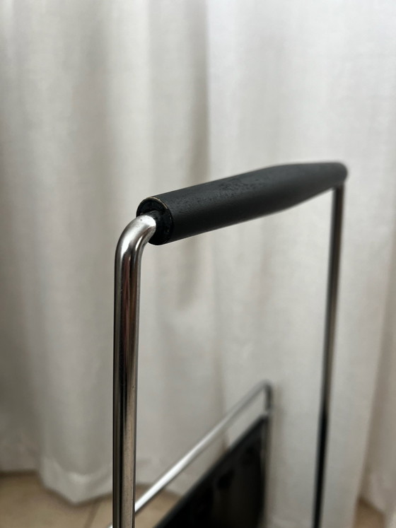 Vintage Voss Magazine Holder 70s Chrome & Skai, Magazine rack, Black (photo 5 of 5)