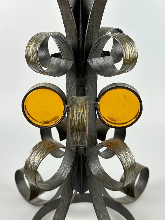 Image 1 of 60er 70er Jahre Brutalistische Stehlampe Eisen & Glas Stehleuchte Mid Century