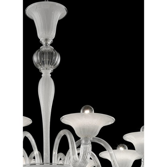 Image 1 of Contemporary Linear Transparent and White With Silver-Leaf Murano Glass Chandelier