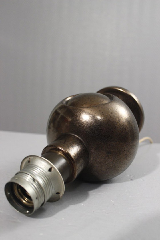 Image 1 of Vintage ceramic lamp base, black and gold enamel, 1950s Jouve style