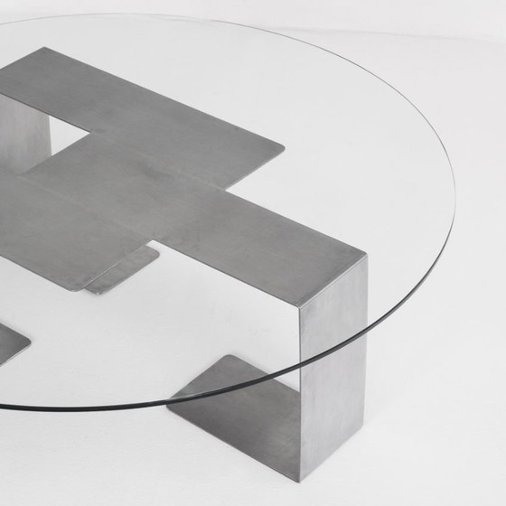 Vintage coffee table. Designed by Jean-Pierre Mesmin for Bioject. Mexico, 1970s., Glass, Metal, Transparent (photo 9 of 12)