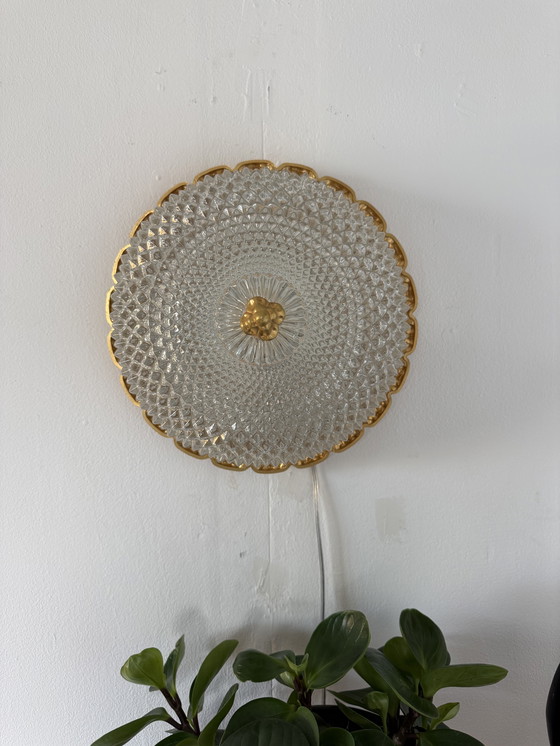 Image 1 of Vintage vergulde glazen wandlamp, Glashütte Limburg ‘60