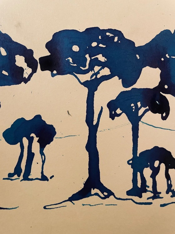 Image 1 of Dipinto ad acquerello monocromatico firmato "Pineta al crepuscolo"