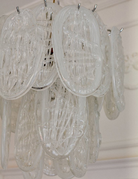 Image 1 of Lustre vintage en verre de Murano, suspension Mazzega Leaf, luminaire chromé style années 50