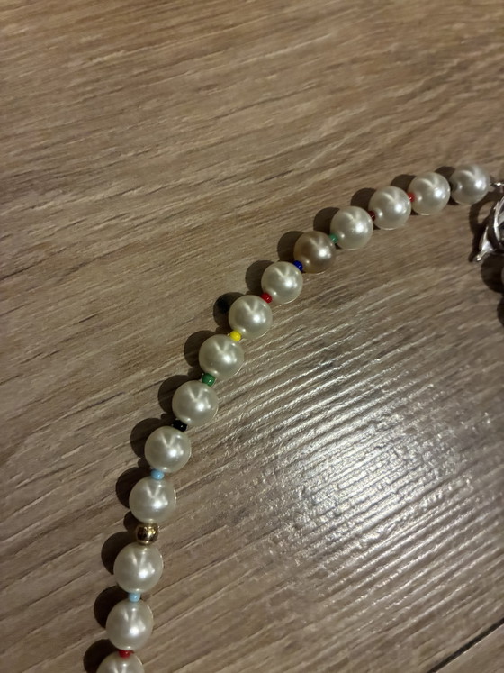Image 1 of Collana corta con perline vintage e ciondolo in oro, 43 cm