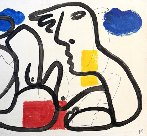 Image 1 of Gundi Falk (1966) Magnificent painting “female nude between blue and red”