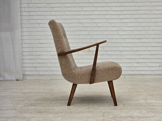 Image 1 of Deense fauteuil uit de jaren 60, bekleed met meubelwol en gemaakt van beukenhout.
