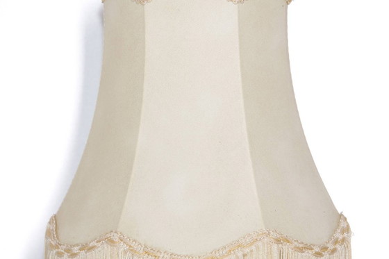 Image 1 of Tafellamp messing kunstleer stof randen franjes 43cm 80s vintage