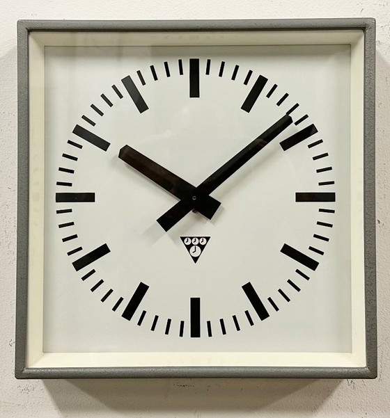 Image 1 of Grey Industrial Square Wall Clock from Pragotron, 1970s