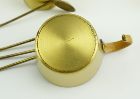 Image 1 of Ensemble de 4 verres à thé style années 50, signés Hein Matten, support en laiton, anses en raphia.