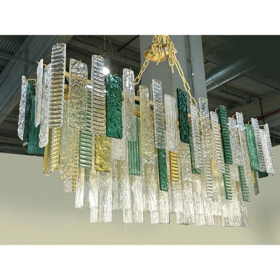 Image 1 of Large Italian Murano Glass “Listelli” Chandelier with Rectangular Strip Design – Simoeng