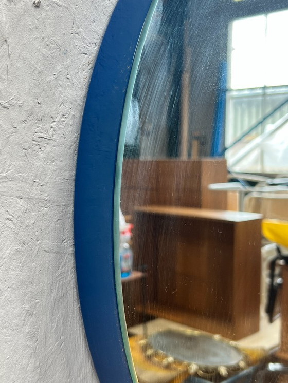 Image 1 of Specchio vintage, metallo blu, con illuminazione. Italia anni '90