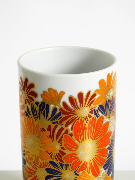 Image 1 of Beautiful 1980s porcelain vase by Rosemonde Nairac for Rosenthal Studio-Linie, featuring colorful daisies