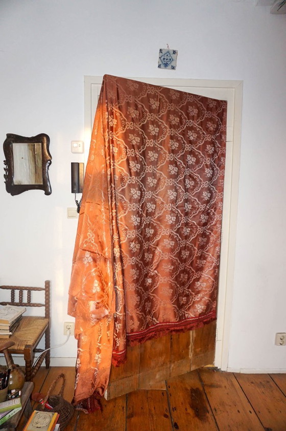 Image 1 of vintage italian silk jacquard bedspread * rose brown damask * floral brocade coverlet