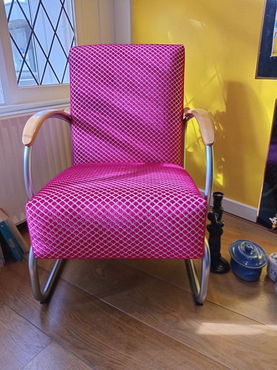 Gispen Classic 407: in roze cyclaam. – Fauteuils, Textiel, Hout (photo 2 of 7)
