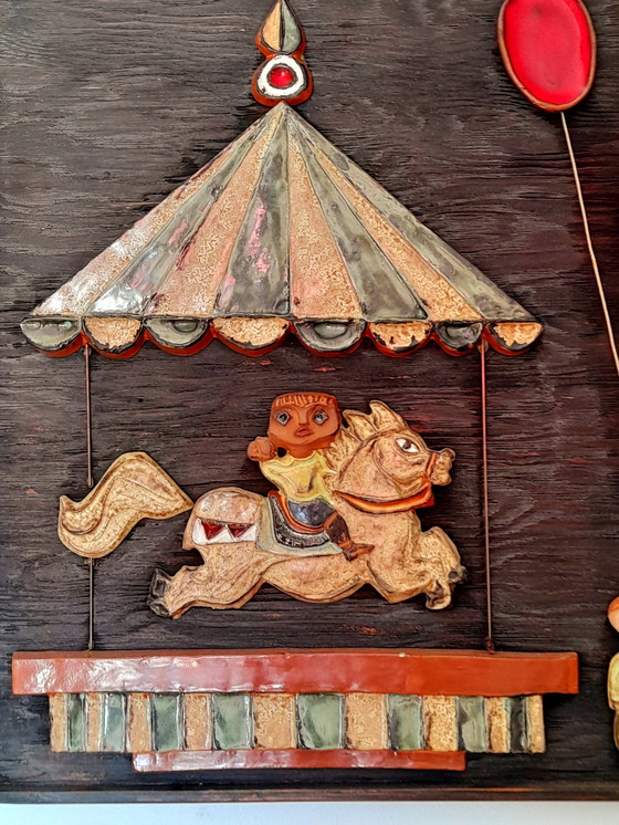 Image 1 of Pannello in legno e ceramica di Roland Zobel, 1970