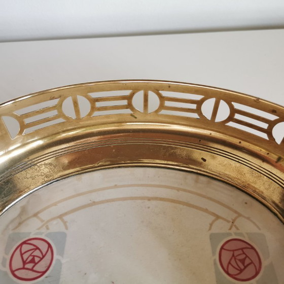 Image 1 of Plateau ancien en porcelaine et laiton Art Déco