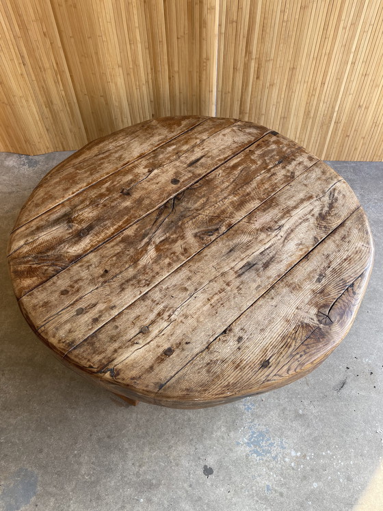 Image 1 of Vintage Massief Eiken Brutalist /Wabi-Sabi Ronde Salontafel