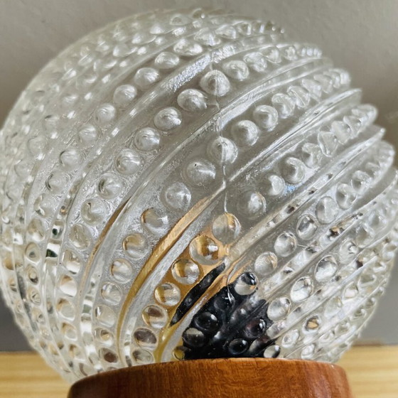 Image 1 of Apliques de pared rústicos portugueses de madera y cristal, juego de 2, década de 1990.