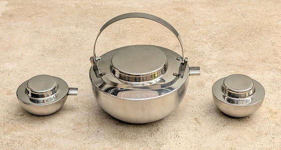 Image 1 of Service à thé Art déco en acier inoxydable.