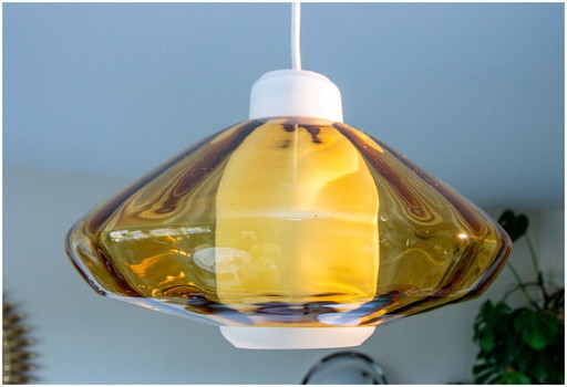 Suspension scandinave verre soufflé et opaline, 1960, neuve