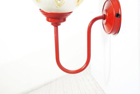 Red Wall Sconce Massive Belgium with Richard Essig Textured Glass Globe, Mid Century Space Age Lighting (photo 7 of 22)