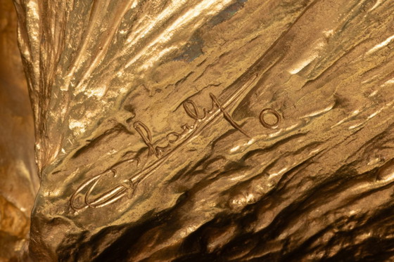 Image 1 of Chrystiane Charles, voor Maison Charles. Verguld bronzen lamp. Gesigneerd.