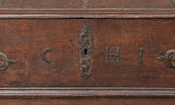 Image 1 of Baule/cassapanca antico in rovere con coperchio arcuato - XVII/inizio XVIII secolo
